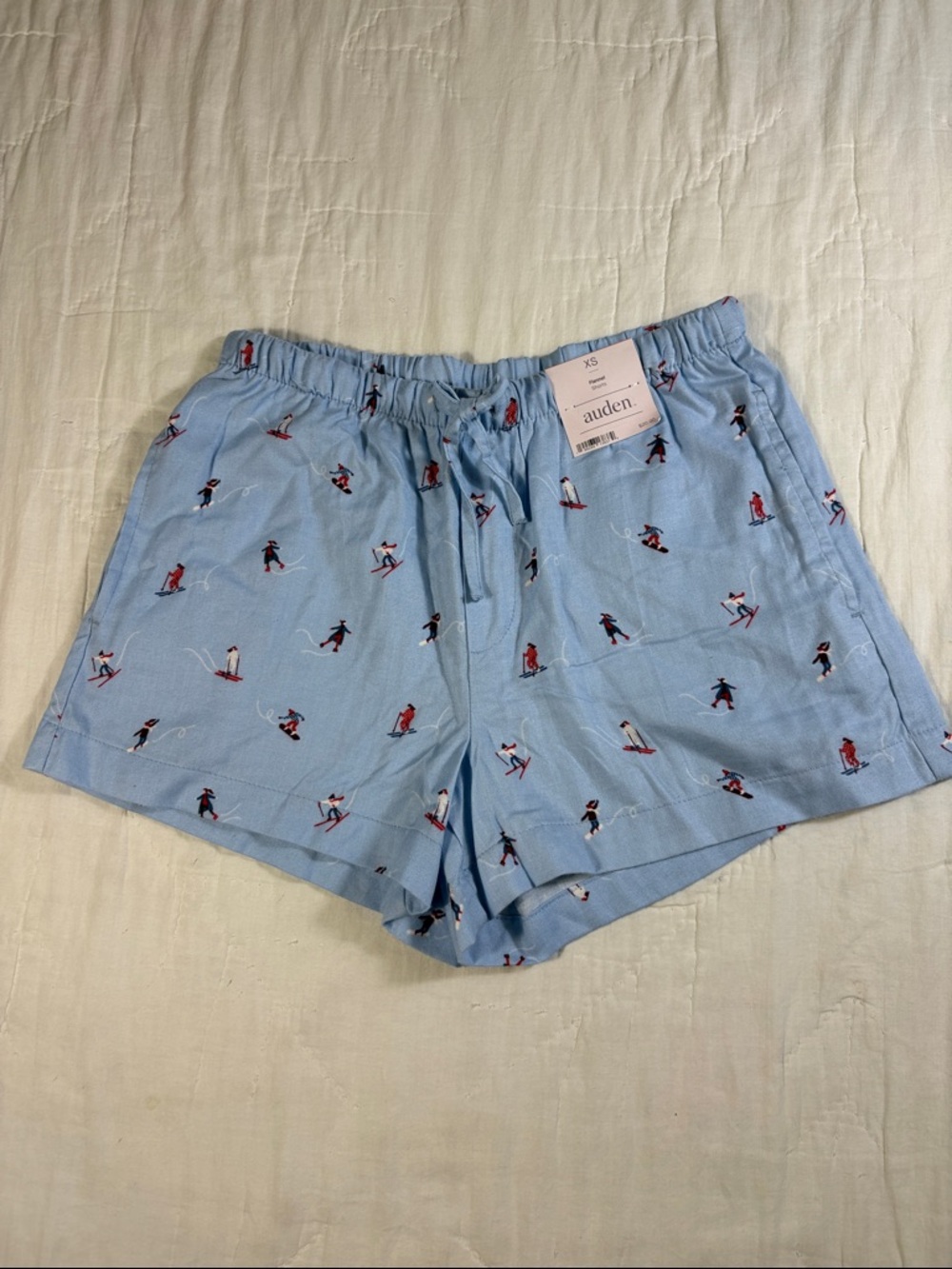 Auden Blue Flannel Pajama Shorts Winter Skier & Skater Holiday Print XS NWT